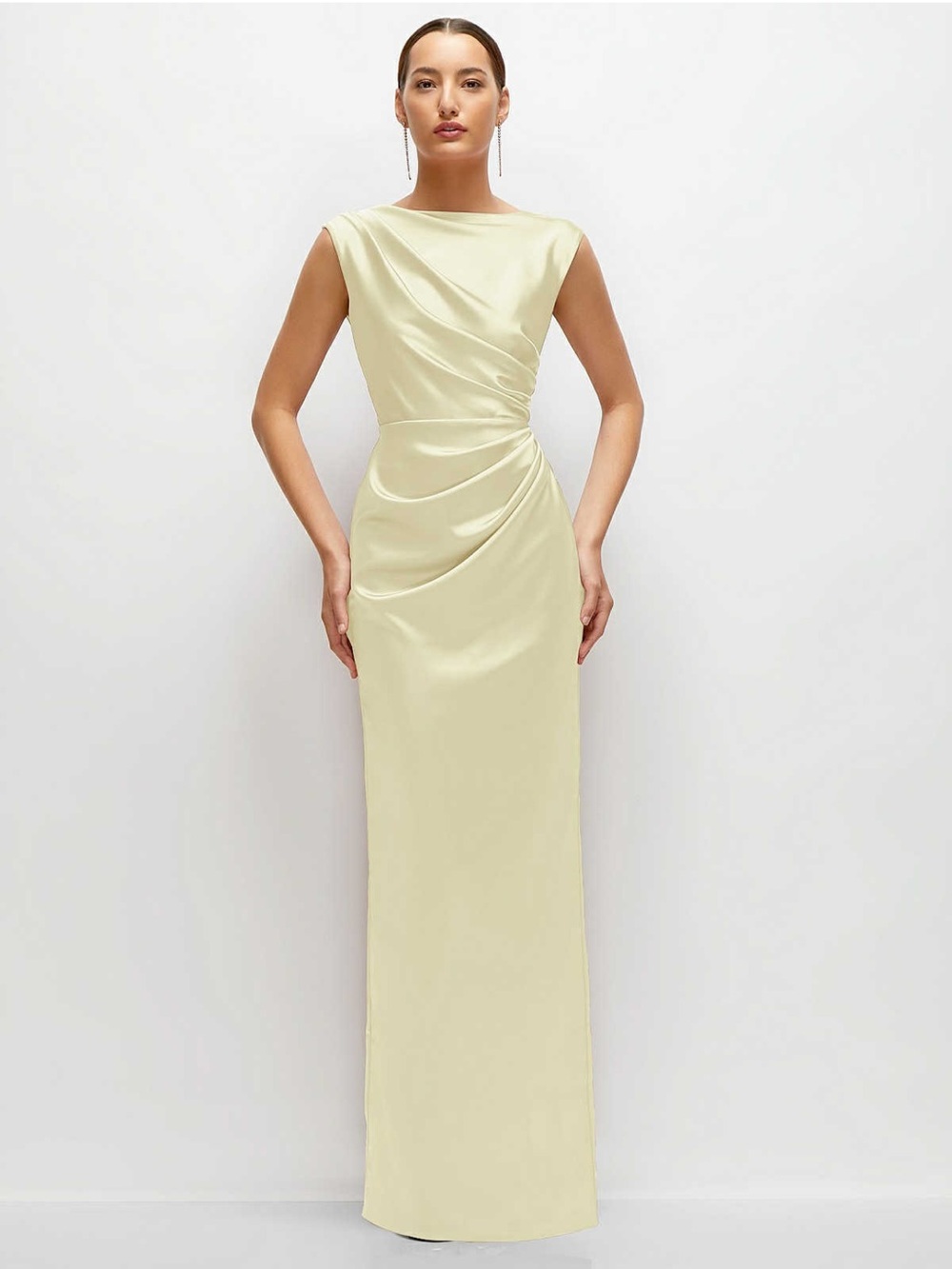 AFTER SIX HANNAH HIGH NECK SLEEVELESS CAP SHOULDER SATIN MAXI DRESS